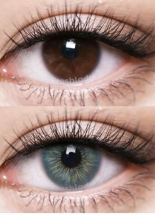 Линзы для глаз цветные голубо-зеленые. хорошее перекрытие своего цвета2 фото