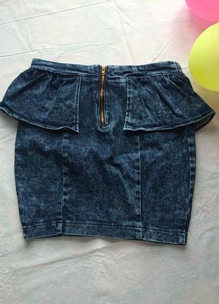 Юбочка синяя с баской высокая завышенная талия pull&bear 2