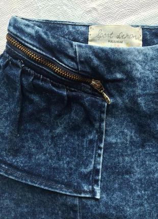 Юбочка синяя с баской высокая завышенная талия pull&bear 3
