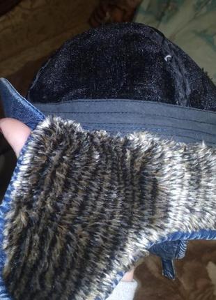 Тепла фірмова зимова джинсова шапка-кепка-ушанка на 4-6 р. на меху.4 фото