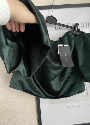 Нарядная атласная зелёная блуза с пышными рукавами бумами зара3 фото