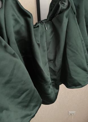 Нарядная атласная зелёная блуза с пышными рукавами бумами зара5 фото