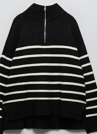 Смугастий светр із блискавкою zara