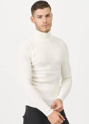 Теплий чоловічий в'язаний светр топ якості рубчик стильний горловина стійка