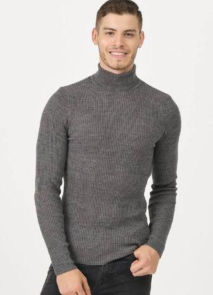 Теплый мужской вязаный свитер топ качества рубчик стильный горловина устойчивая1 фото