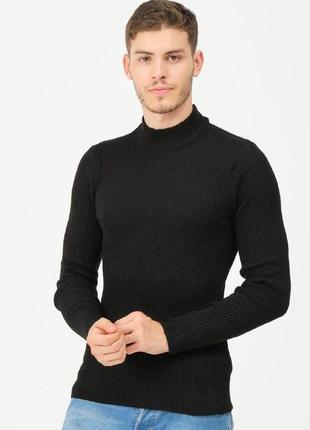 Теплий чоловічий в'язаний светр топ якості рубчик стильний горловина стійка