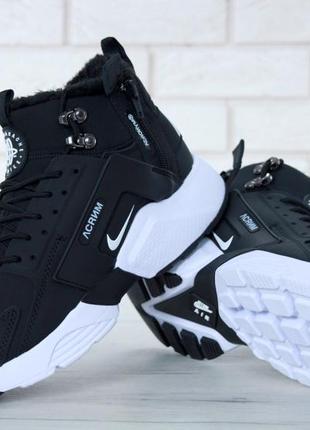 Зимние кроссовки nike huarache x acronym city winter black/white с мехом3 фото