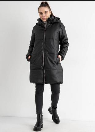 Удлиненная женская куртка из экокожи на синтепоне*зима