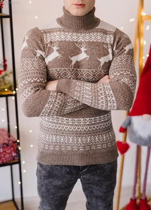 Новогодний шерстяной свитер с оленями / smb