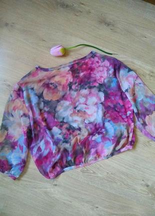 Красивейшая короткая прозрачная блуза miso/топ блузка женская с 3/4 рукавами/акварельный принт4 фото