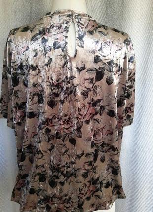 Женская велюровая, бархатная блуза, блузка, футболка, кофта, кофточка в цветах.большой размер,батал.3 фото