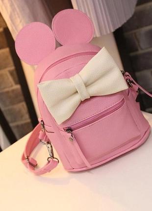 Рюкзак мини розовый микки маус с юилым бантом2 фото