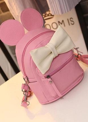 Рюкзак мини розовый микки маус с юилым бантом3 фото