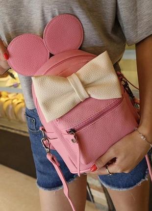 Рюкзак мини розовый микки маус с юилым бантом4 фото