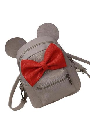 Рюкзак сірий мікі маус з червоним бантом6 фото