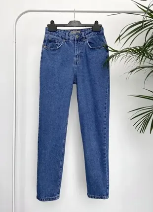 Синие джинсы джинсы mom fit  джинсы высокая посадка