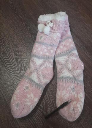 Брендові супер- теплі в'язані високі шкарпетки - валянки з хутром  , зимовий узор від boux avenue6 фото