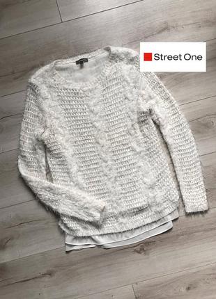 Пушистая белая кофта с имитацией рубашки street one