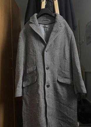 Женское серое пальто в полоску пальто на зиму осень весну пальто миди куртка