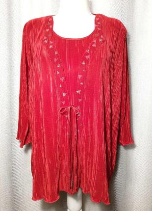 Женская новогодняя блестящая нарядная, красная блуза, блузка bassini, большой размер,батал.