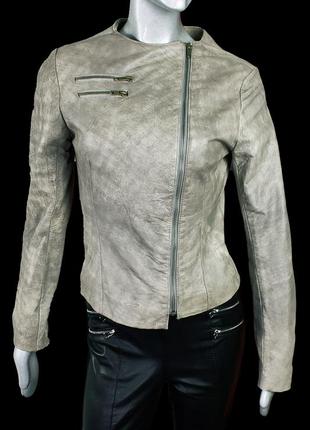 Женская кожаная серая куртка косуха от бренда heeli (натуральная кожа)