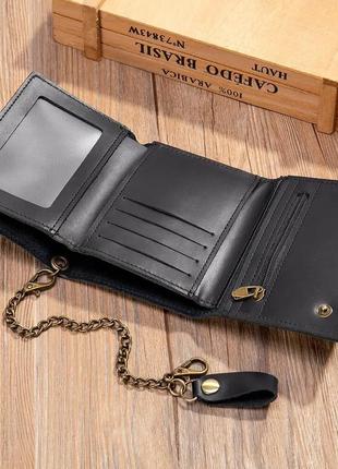 Портмоне гаманець на ланцюжку гаманець чоловічий шкіра чорний3 фото
