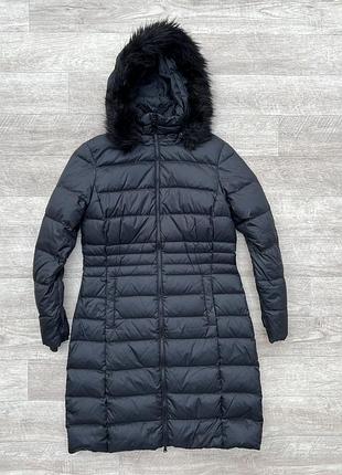 M&s пуховик m женский длинная куртка черная с мехом