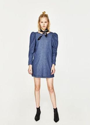 Zara джинсовое платье мини с рукавами фонариками 4