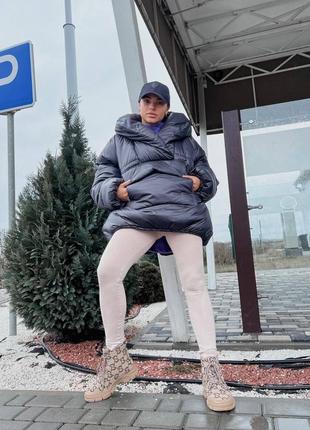 Куртка пуховик анорак дута короткая с капюшоном оверсайс3 фото