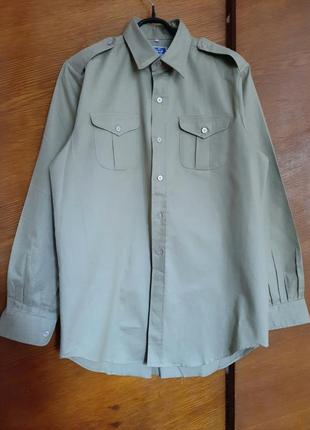 Хлопковая новая мужская рубашка цвет хаки/зелёный/оливковый1 фото