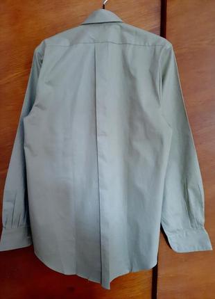 Хлопковая новая мужская рубашка цвет хаки/зелёный/оливковый2 фото