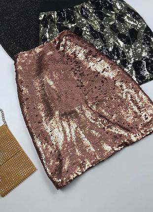 Спідниця міні в бронзові пайетки