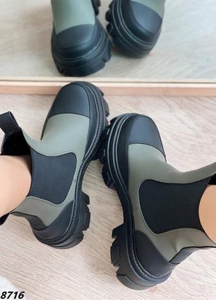 Демі черевики, оливковий/чорний, екошкіра8 фото