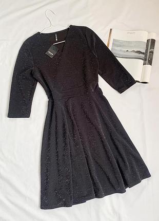Платье, с блёстками, черное, chicoree