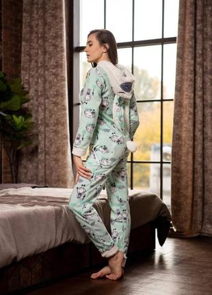 Жіноча піжама комбінезон з кишенею, жіноча флісова піжама комбінезон домашня з вирізом на попі2 фото