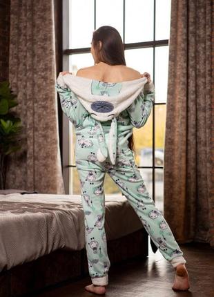 Женская пижама комбинезон с карманом, женская флисовая пижама комбинезон домашняя с вырезом на попе9 фото