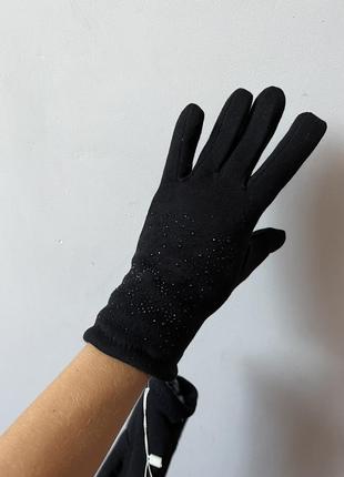 Перчатки черные теплые с мехом кролика1 фото