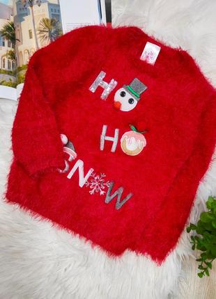 Новогодний свитер снеговик червоний плюш травка новорічний светр сніговик e-vie angel