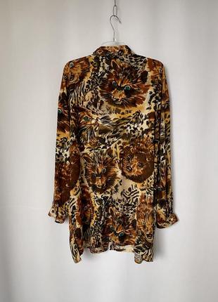 Винтаж тигровая рубашка со звериными мордами коричневая вискоза4 фото
