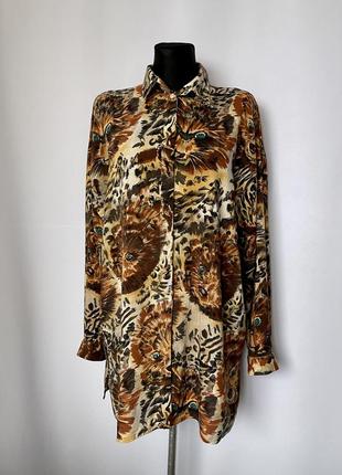 Вінтаж тигрова сорочка зі звірними мордами коричнева віскоза