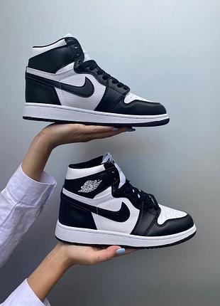 Кросівки шкіряні nike jordan 1 retro black/white, кеди унісекс, хайтопи