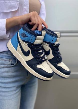 Кросівки шкіряні nike jordan 1 retro blue, кеди унісекс, хайтопи