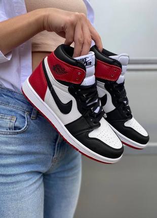 Кросівки шкіряні nike jordan 1 retro black/red, кеди, хайтопи