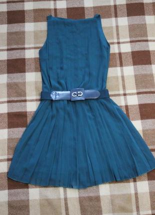 Распродажа очень красивое шифоновое платье плиссе цвет темный изумруд размер s-м/44-46