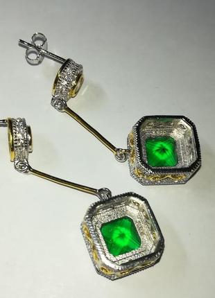 Срібні сережки з зеленими каменями . ручна робота.7 фото