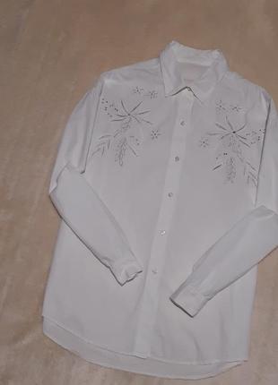 Белая рубашка с вышивкой свободный длинный рукав 18/20