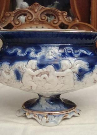Красивая антикварная ваза - ладья путти фарфор каподимонте италия2 фото