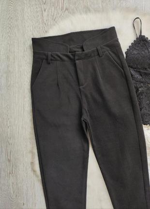 Чорні теплі щільні зимові штани стрейч вовняні високі талія посадка кроп5 фото
