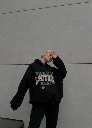 Спортивный костюм черного цвета на флисе, с принтом на груди. размер: 42-44, 46-48 качество люкс