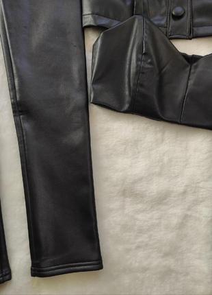 Теплые зимние черные кожаные штаны брюки лосины леггинсы мехом высокая талия посадка3 фото